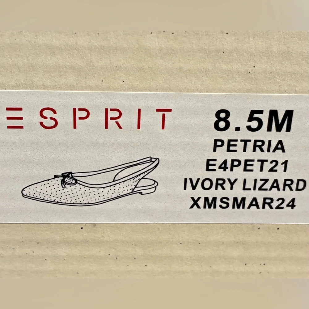 Esprit Petria Pointed-Toe Slingback Flats Slip On Ivory Lizard Cream Sz 8.5 New